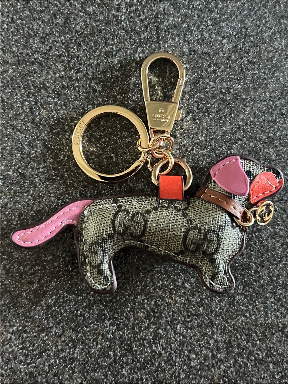 Gucci Multicolor Dachshund Bag Charm Keychain with Pink Tail